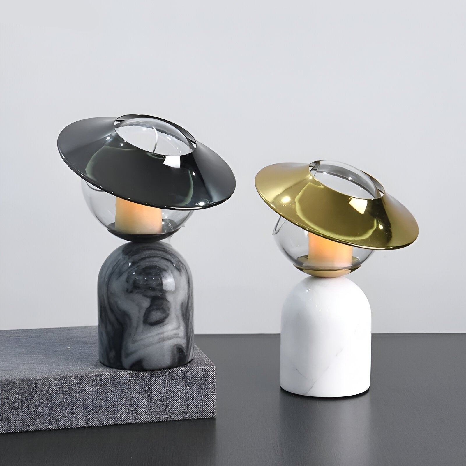 Modern Marble Glass Candle Holder with Metal Accent