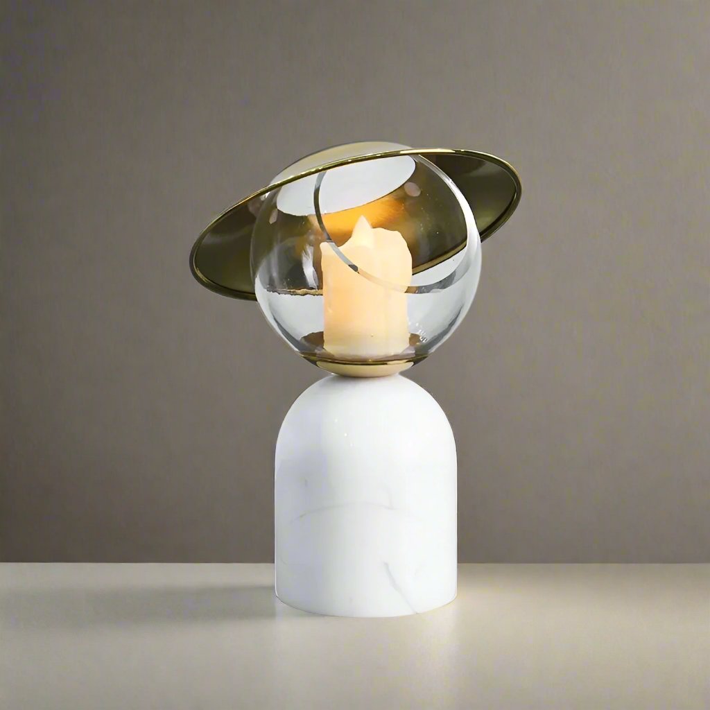 Modern Marble Glass Candle Holder with Metal Accent