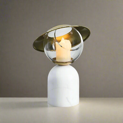 Modern Marble Glass Candle Holder with Metal Accent