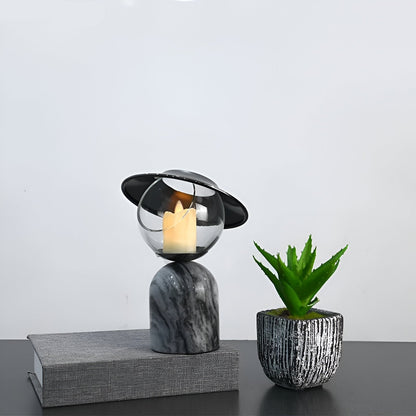 Modern Marble Glass Candle Holder with Metal Accent