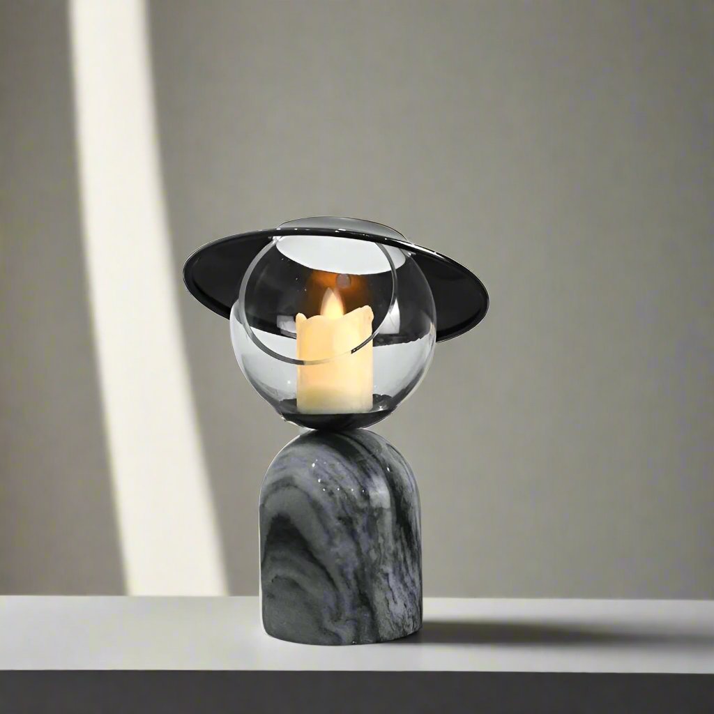 Modern Marble Glass Candle Holder with Metal Accent