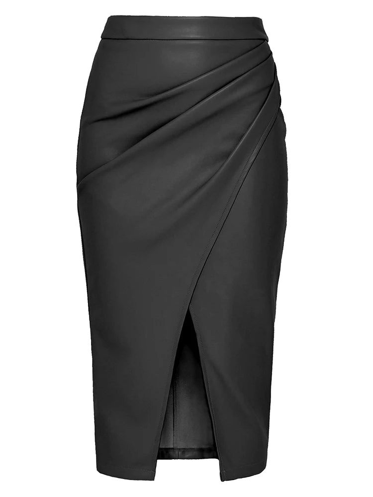 Isla Slim Fit Wrap Skirt | Sculpted Draped Midi Skirt