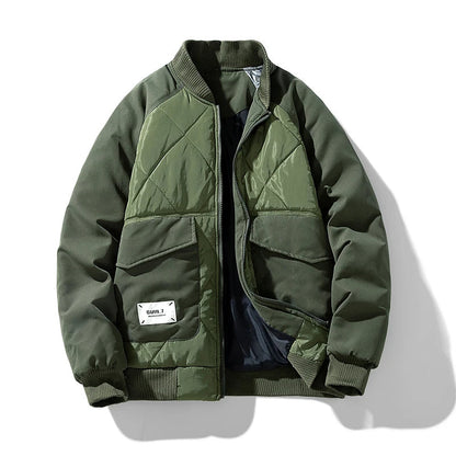 Henry Quilted Bomber Jacket | Ribbed Collar Flap Pockets Bomber Jacket