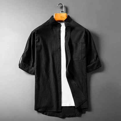 Mandarin Collar Button-Up Shirt for Men – Lightweight Casual Summer Style