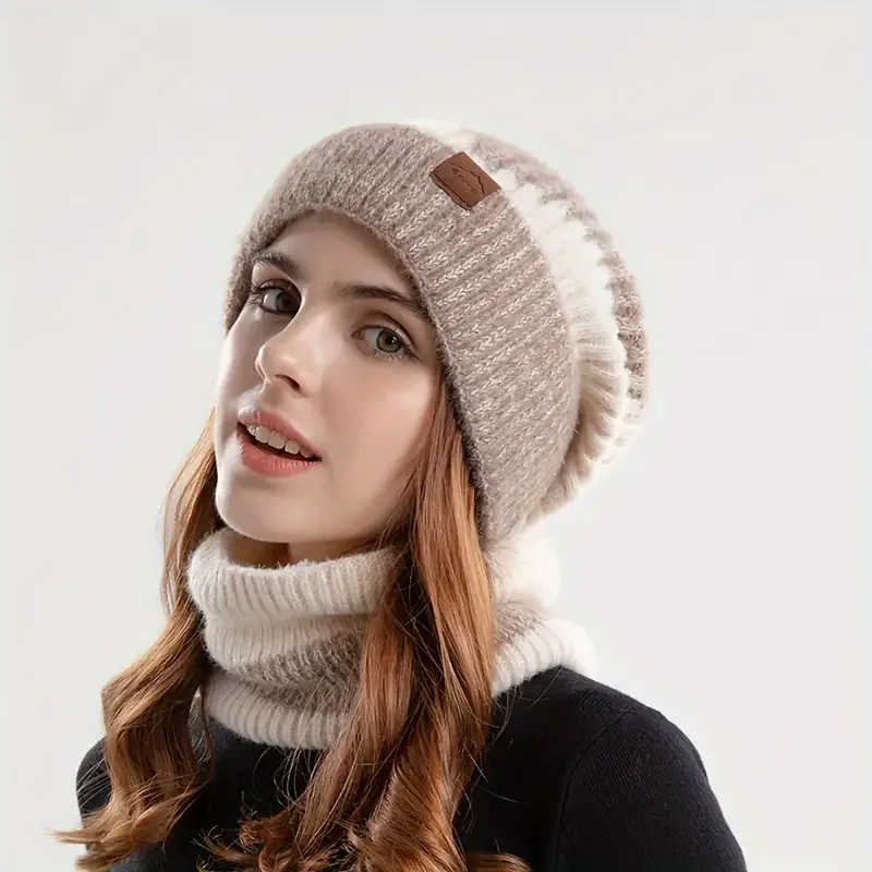 Sienna Slouchy Beanie Hat & Snug Neck Warmer Two-Piece Set | Ribbed Solid Accessories