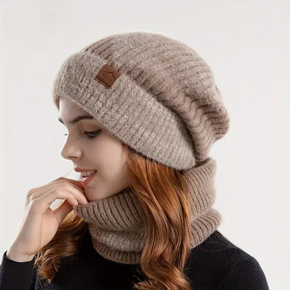 Sienna Slouchy Beanie Hat & Snug Neck Warmer Two-Piece Set | Ribbed Solid Accessories