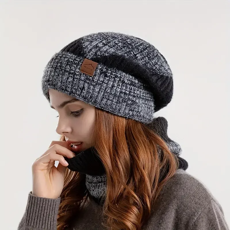 Sienna Slouchy Beanie Hat & Snug Neck Warmer Two-Piece Set | Ribbed Solid Accessories