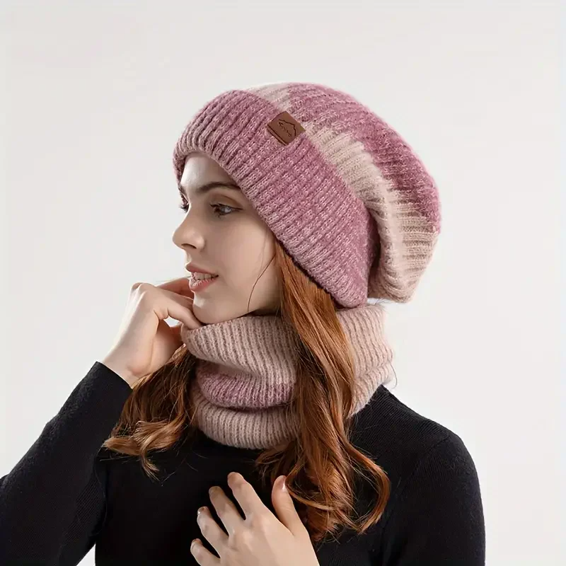 Sienna Slouchy Beanie Hat & Snug Neck Warmer Two-Piece Set | Ribbed Solid Accessories