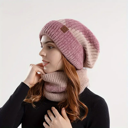 Sienna Slouchy Beanie Hat & Snug Neck Warmer Two-Piece Set | Ribbed Solid Accessories