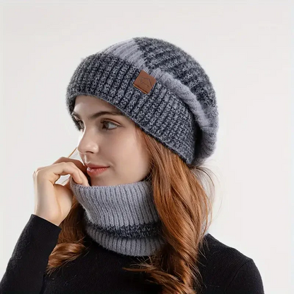 Sienna Slouchy Beanie Hat & Snug Neck Warmer Two-Piece Set | Ribbed Solid Accessories