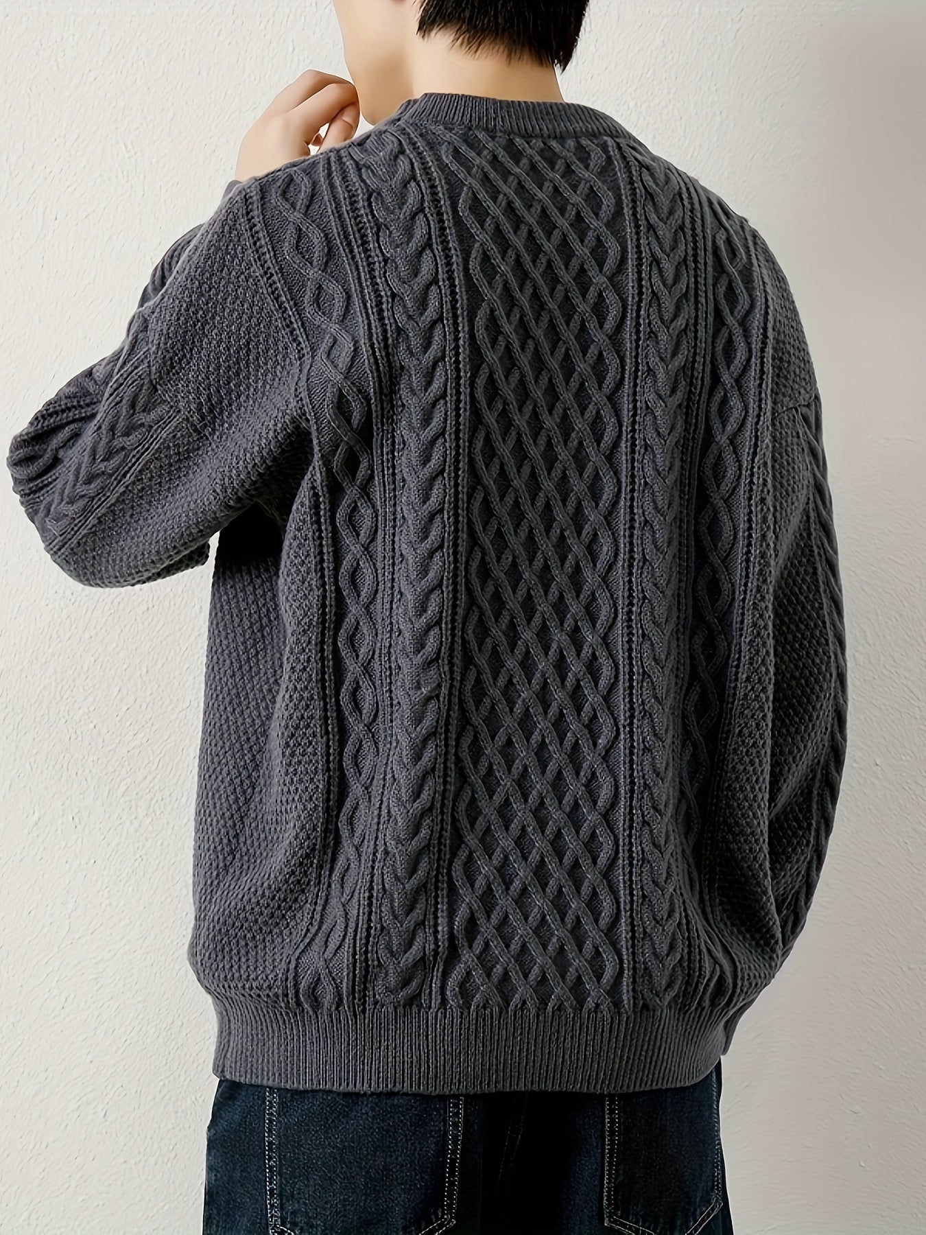 Joshua Relaxed Fit Crewneck Sweater | Cable Knit Ribbed Cuffs Sweater
