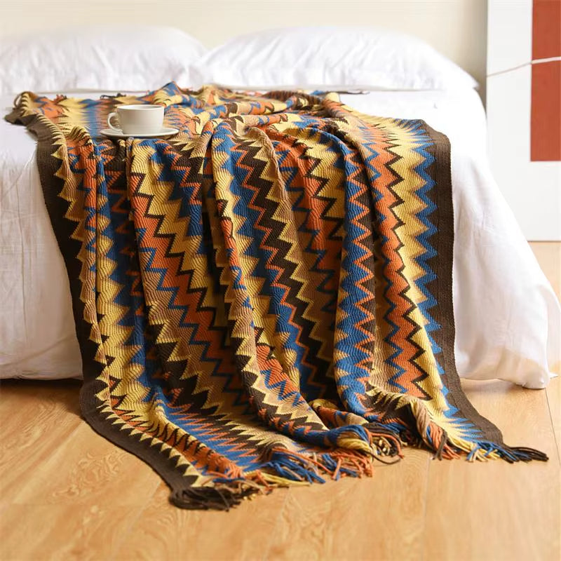 Eclectic Zigzag Throw Blanket with Fringed Edges