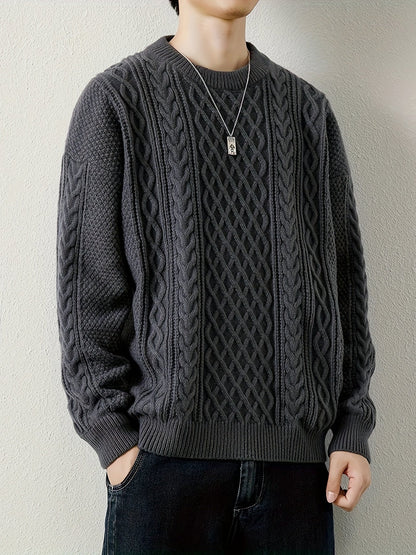 Joshua Relaxed Fit Crewneck Sweater | Cable Knit Ribbed Cuffs Sweater