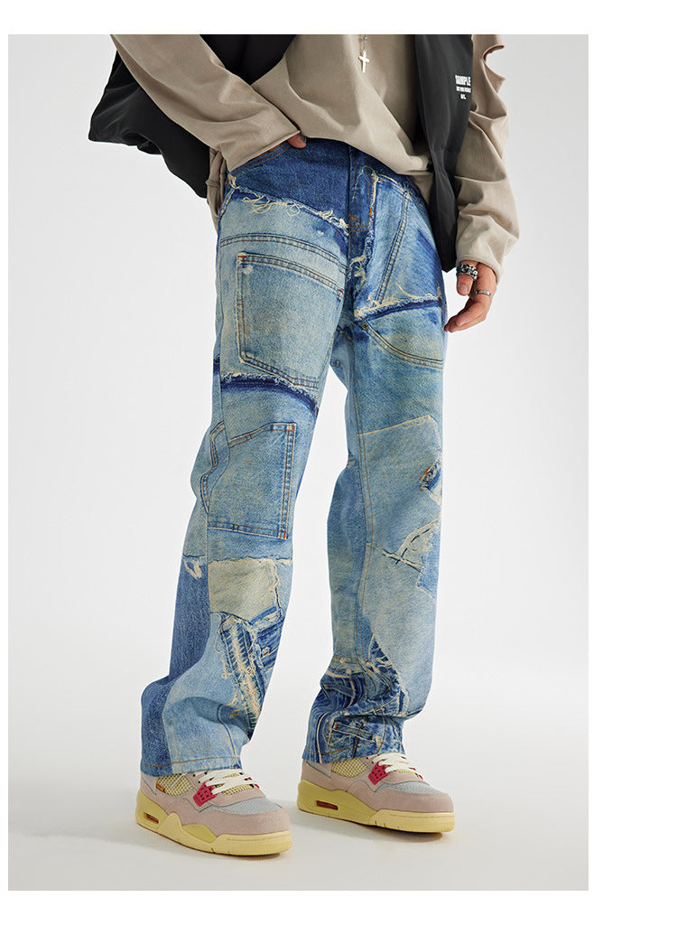 Men's Loose Straight Light Wash Cotton Jeans