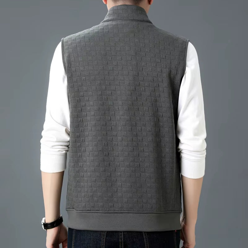 James Regular Fit Vest | Checkered Pattern Stand Collar Vest