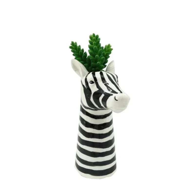 Modern Zebra Ceramic Vase with Glossy Finish