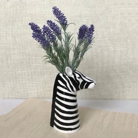 Modern Zebra Ceramic Vase with Glossy Finish