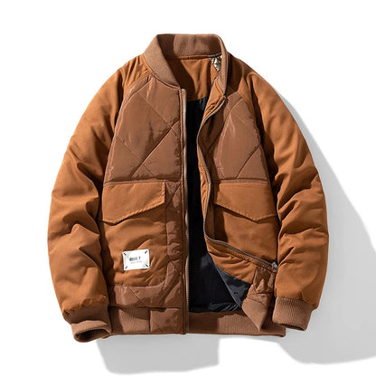 Henry Quilted Bomber Jacket | Ribbed Collar Flap Pockets Bomber Jacket