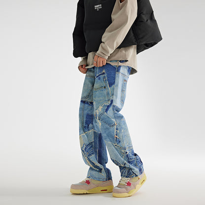 Men's Loose Straight Light Wash Cotton Jeans