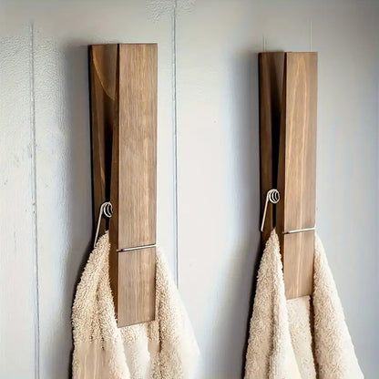 Minimalist Wooden Towel Clamp with Metal Spring