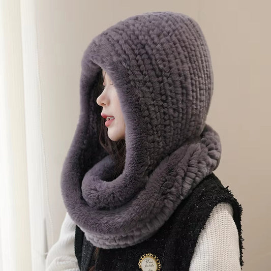 Amelia Ribbed Relaxed Fit Hooded Fur Wrap | Sleeveless Cowl Neck Hooded Fur Wrap
