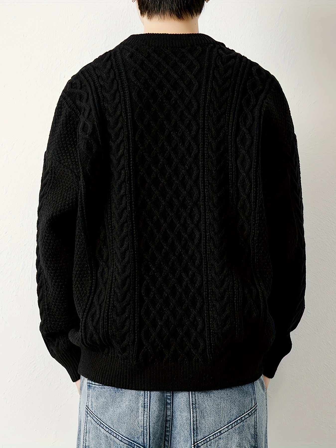 Joshua Relaxed Fit Crewneck Sweater | Cable Knit Ribbed Cuffs Sweater