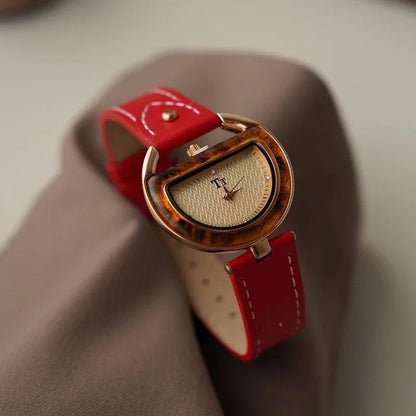 Stella D-Shaped Wristwatch | Textured Tortoise Shell Wristwatch