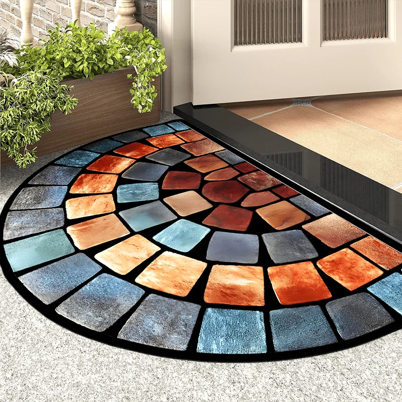Transitional Mosaic Pattern Doormat with Non-Slip Backing