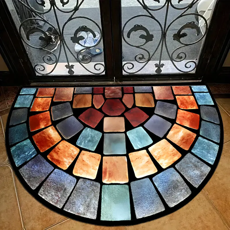 Transitional Mosaic Pattern Doormat with Non-Slip Backing
