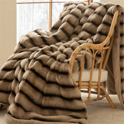 Contemporary Striped Faux Fur Throw Blanket
