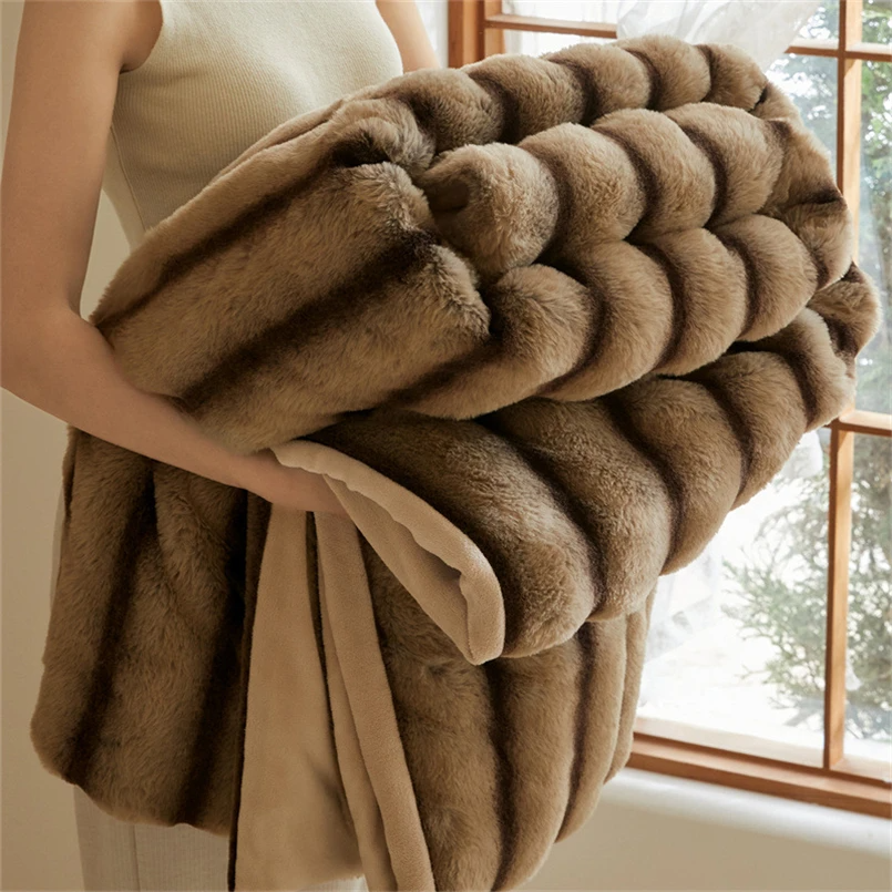 Contemporary Striped Faux Fur Throw Blanket