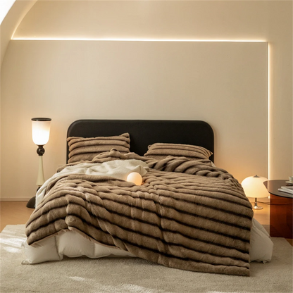 Contemporary Striped Faux Fur Throw Blanket