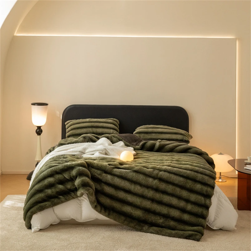 Contemporary Striped Faux Fur Throw Blanket