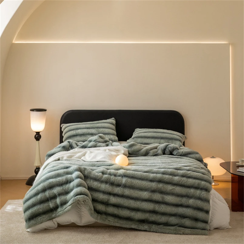 Contemporary Striped Faux Fur Throw Blanket