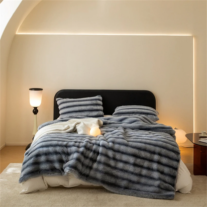 Contemporary Striped Faux Fur Throw Blanket