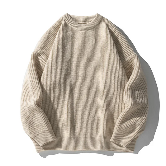 Sebastian Ribbed Crewneck Oversized Pullover Sweater | Hip-Length Long Sleeve Pullover Sweater