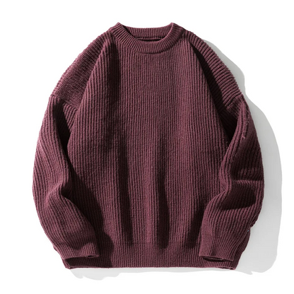Jack Oversized Ribbed Crewneck Sweater | Solid Hip-Length Sweater