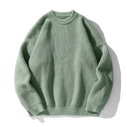 Sebastian Ribbed Crewneck Oversized Pullover Sweater | Hip-Length Long Sleeve Pullover Sweater