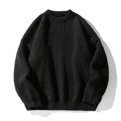 Sebastian Ribbed Crewneck Oversized Pullover Sweater | Hip-Length Long Sleeve Pullover Sweater