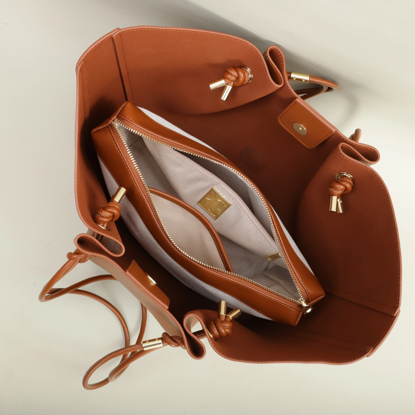 Grace Structured Carryall Bag | Knotted Handles Gold-Tone Carryall Bag