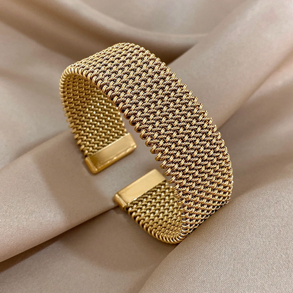 Isabella Mesh Open Cuff Cuff Bracelet | Wide Band Smooth End Caps Cuff Bracelet