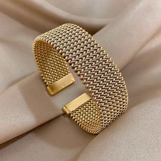 Isabella Mesh Open Cuff Cuff Bracelet | Wide Band Smooth End Caps Cuff Bracelet
