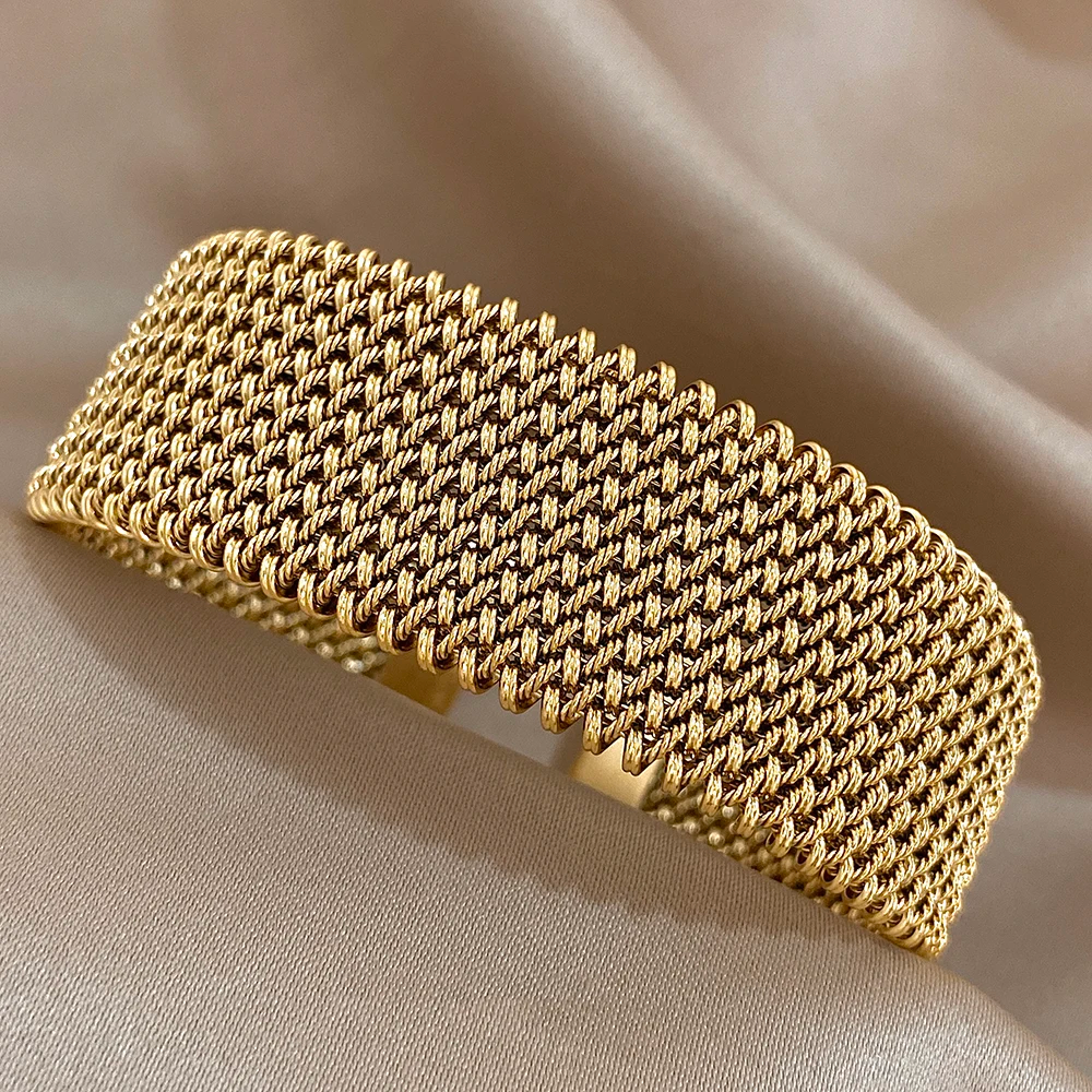 Isabella Mesh Open Cuff Cuff Bracelet | Wide Band Smooth End Caps Cuff Bracelet