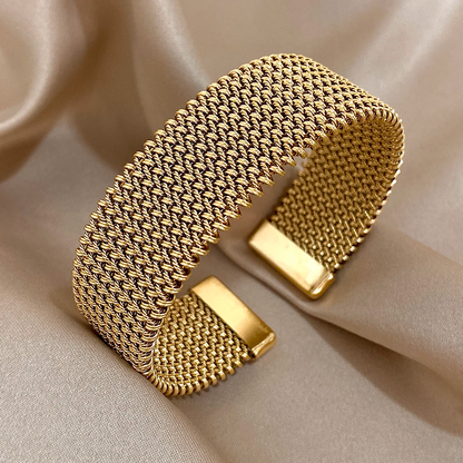 Isabella Mesh Open Cuff Cuff Bracelet | Wide Band Smooth End Caps Cuff Bracelet