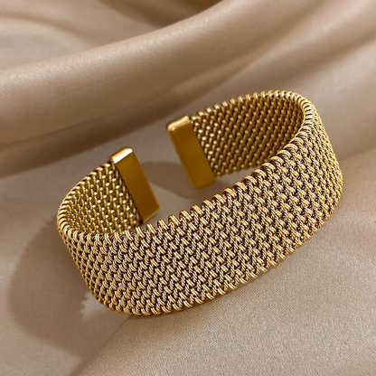 Isabella Mesh Open Cuff Cuff Bracelet | Wide Band Smooth End Caps Cuff Bracelet
