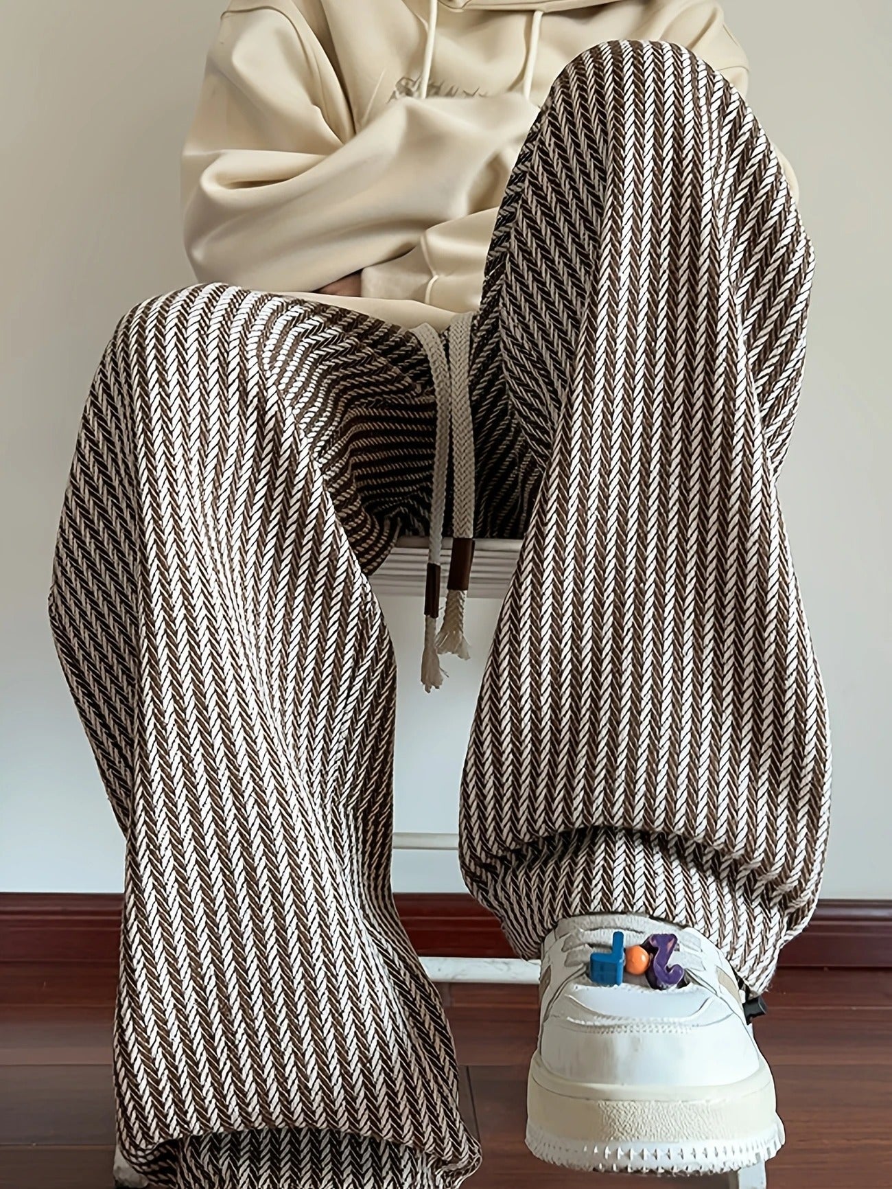 Giulia Relaxed Fit Herringbone Pants | Drawstring Waist Gathered Hem Pants