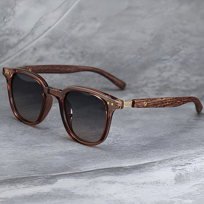 Theodore Matte Finish Wooden Arms Square Frame Sunglasses | Dark Lenses Sunglasses