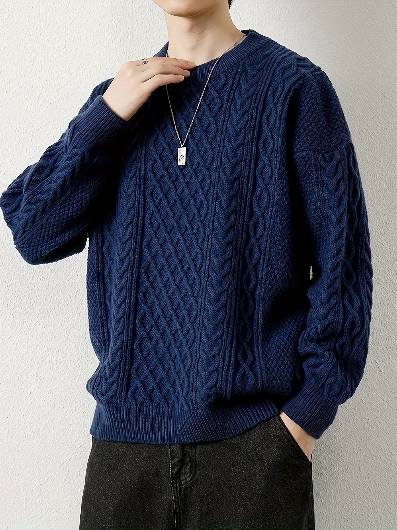 Joshua Relaxed Fit Crewneck Sweater | Cable Knit Ribbed Cuffs Sweater