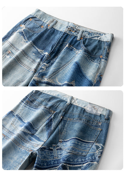 Men's Loose Straight Light Wash Cotton Jeans