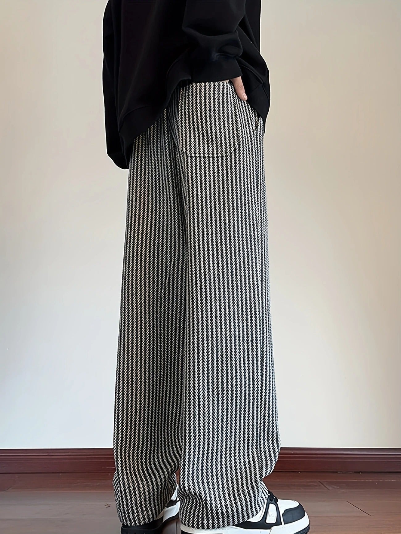 Giulia Relaxed Fit Herringbone Pants | Drawstring Waist Gathered Hem Pants